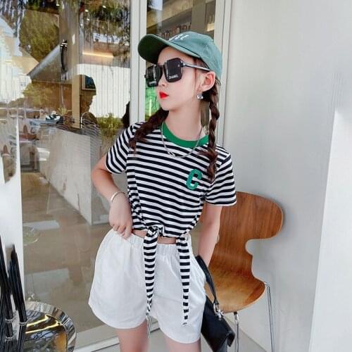 Baby Girl Summer Suit 2021 New Korean Version of Childrens Net Red Ocean Short-sleeved Big Childrens Sports Two-piece Suit