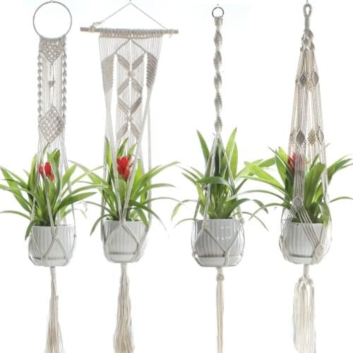 Macrame Plant Hangers Handmade Indoor Outdoor Hanging Planter Basket Cotton Rope with Beads No Tassels Basket Cotton Rope