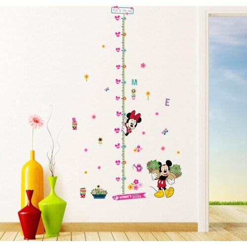 Mickey Height Measure Wall Stickers Minnie Cartoon Mouse Outcrop Growing Plant Papel de Parede Infantil for Children Room Decor