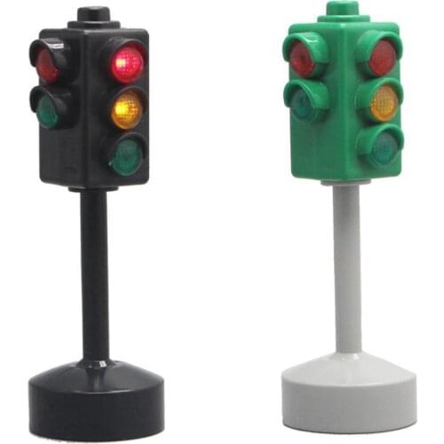Mini Traffic Signs Road Light Block with LED Children Traffic Safe Education Learning Montessori Train Car Toys Birthdays Gifts