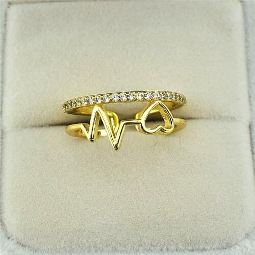 Minimalist Stainless Steel Ring with Heartbeat Female Geometric Jewelry Gift Line Ring Jewelry Cubic Zirconia Jewelry Supply