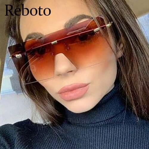 Fashion rimless sunglasses woman oversized Flat Top square gradient shades for women luxury brand big sunglasses female oculos