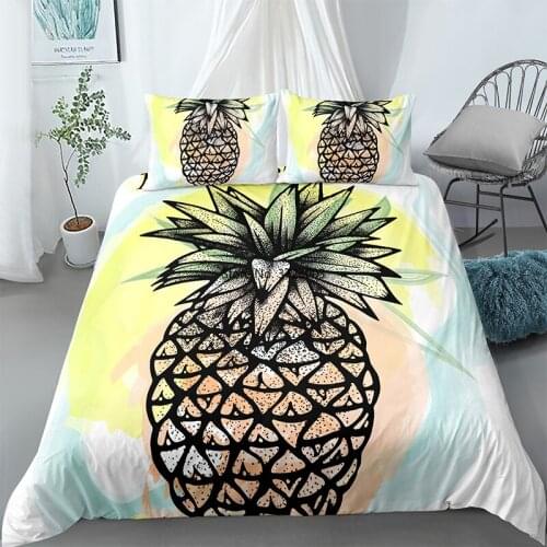 Fashion Pineapple Strawberry Pattern Home Textile 3D Fruit 2/3 Piece Down Quilt Cover Pillowcase Fresh Style Bedding Set