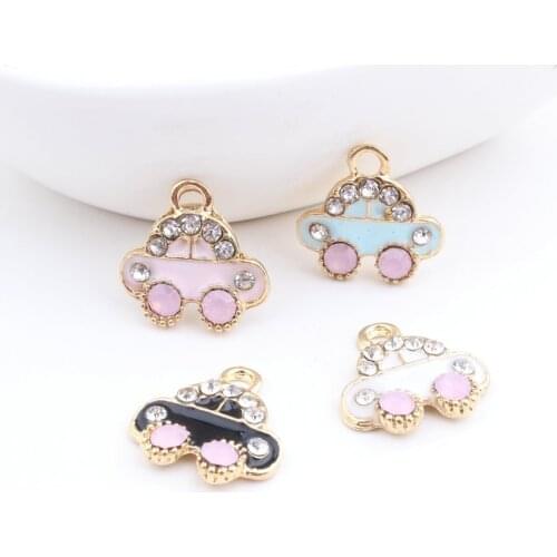 MRHUANG 10pcs/lot Cute Rhinestone Car Bus Metal Enamel Folating Pendant Charms for DIY Bracelet Necklace