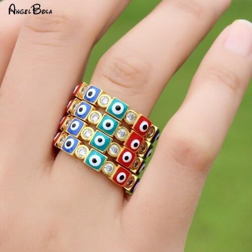 Islamic Muslim Fashion Gothic Rainbow Demon Eye Crystal Jewelry Womens Gold Ring Retro Mini Unisex Ring Party Holiday Gift