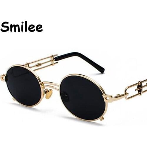 Mens Sunglasses Brand Designer Small Round Steampunk Sunglasses Cutout Temples Vintage Black Oval Women Sun Glasses
