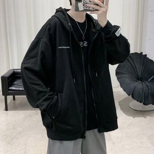 Spring and Autumn New Mens Hooded Spring and Autumn Student Cardigan Sports Jacket Tide Ins Hong Kong Style Fashion Casual Top