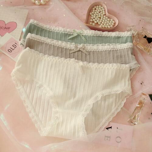 Soft, warm, high-grade threaded cotton literature and art, fresh lace lace, pure cotton ladies'low-waist underwear GZ-K13
