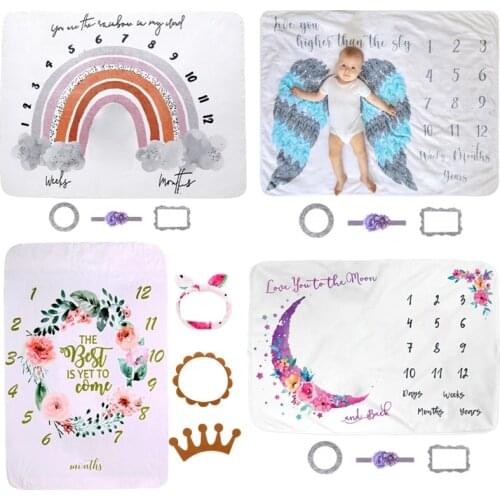 Soft Flannel Baby Monthly Milestone Blanket Newborn Growth Record Background Blanket Baby Bed Blanket Nursery Swaddling Blanket