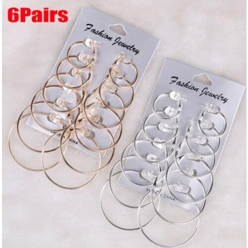 6 Pairs Punk Hoop Earrings Set Big Circle Earrings for Women Girls Steampunk Ear Clip Punk Earring Hiphop Rock Ear Ring Jewelry