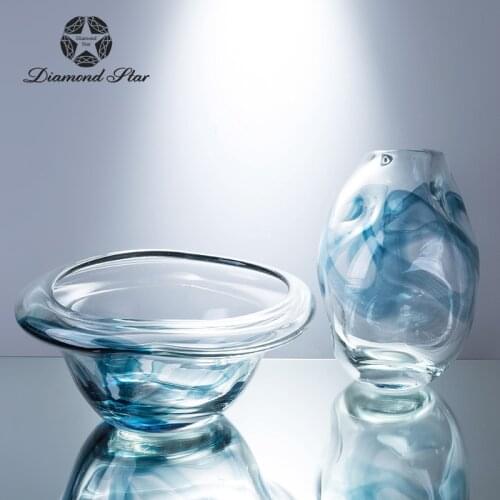 Diamond Star Sky Blue Transparent Glass Vase Compote Set Ornaments Artificial Blown Crafts Home Decoration