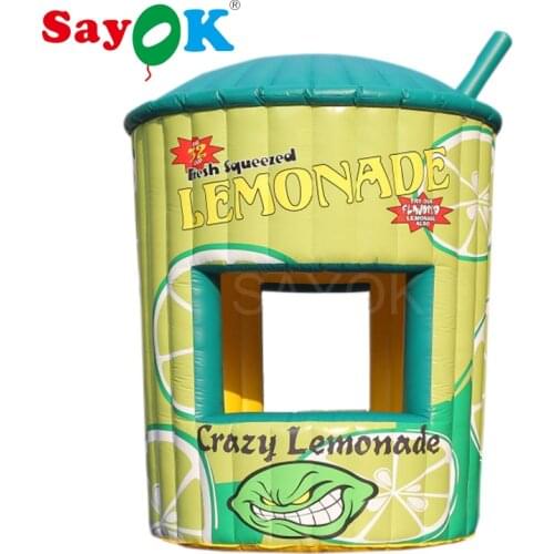 5m High PVC Inflatable Lemonade Stand Booth Outdoor Ticket Booth Model Inflatable Lemonade Cart Booth with Blower for Business