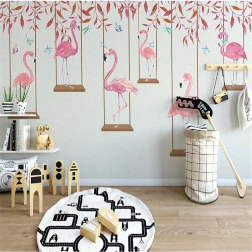Milofi custom wall wallpaper mural modern minimalist cartoon flamingo personality childrens room background wall