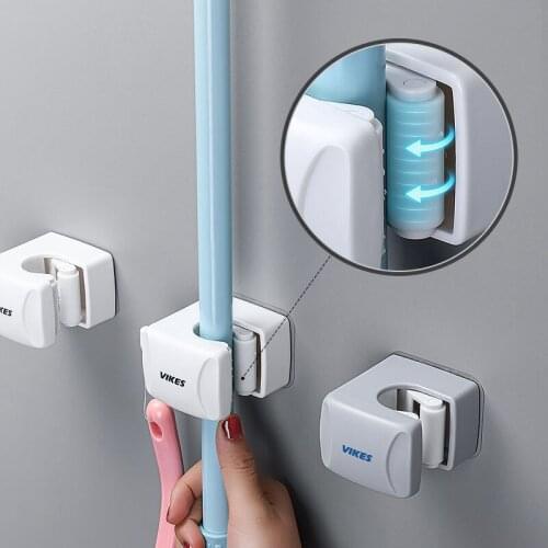 Wall Mounted Mop Bathroom Storage Rack Bath Organizer With Hook Mop Fixed Clip Kitchen Organizer Household Tool Without Drill