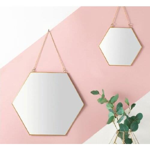 Nordic Creative Minimalist Geometric Makeup Mirror Gold Brass Hexagonal Mirror Creative Fashion Round Vanity Mirror Q423