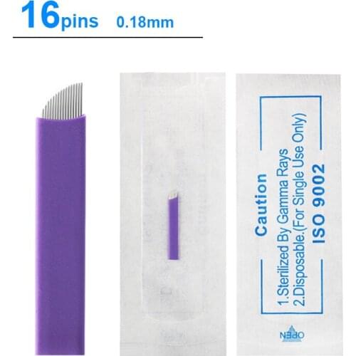 Newest Purple Tattoo needle blade 16pin 0.18mm permanent makeup blades needles for manual pen 16pins microblading needle blade