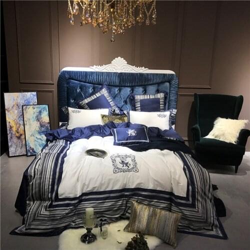 New 4pcs Cream White blue Luxury 100S Egyptian cotton Royal Bedding sets Queen King size Duvet cover Bed sheet set Pillowcase