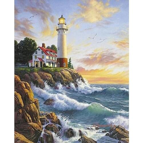 New Diy diamond painting kits set handcraft Sea sky lighthouse cottage seagull oil painting diamond mosaic pasted decorative