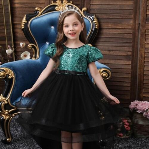 New Style Girl Wedding Party Glitter Dress Elegant Kids Clothes Girl Bow Banquet Ball Dress Vestidos