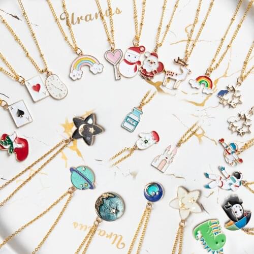 Anime Character Cartoon Necklaces Women Girl Children Christmas Deer Stocking Santa Claus Planet Moon Star Necklace&Pendant Gift