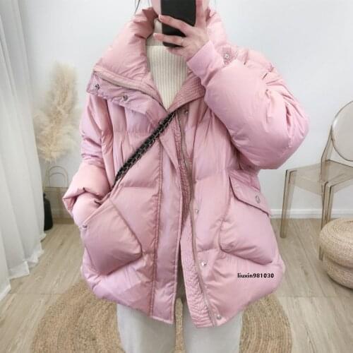 2020 New casual Winter Women parkas Coat Black/pink/white/green Long Sleeve Solid Color thick Warm Loose Puffer down Jacket YR95