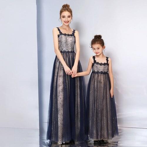 Mother Daughter Dresses Matching Family Look Lace Wedding Dress for Mommy and Mini Me Clothes Lady Women Princess Ball Gown