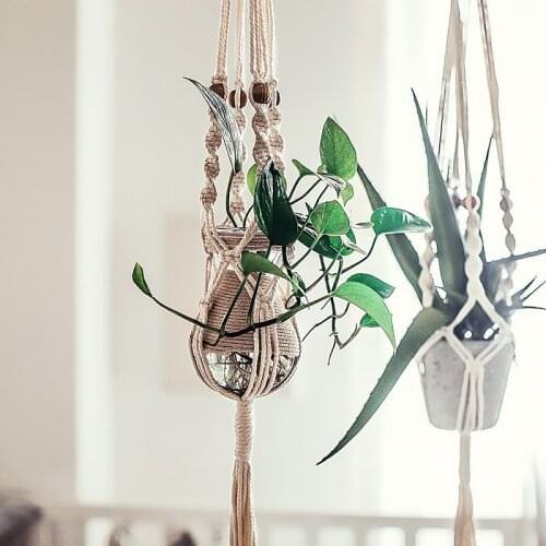 Macrame Plant Hanger Cotton Rope Indoor Outdoor Hanging Planter Basket Net Pocket Home & Garden Decoration