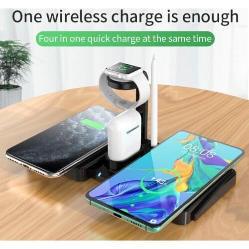 Qi Fast Wireless Charger Stand For iPhone 11 XR X 8 Apple Watch 4 in 1 Foldable Charging Dock Station for Airpods Pro iWatch