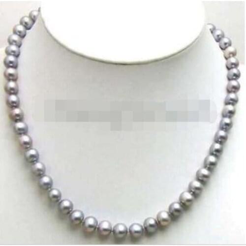 SALE Big Round shape 8-9mm natural freshwater gray Pearl 17" necklace-nec5562
