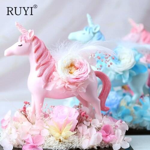 Christmas Decoration Eternal Rose Flower Micro Landscape Unicorn Acrylic Valentines Gifts Home Furnishings High-end Gifts Box