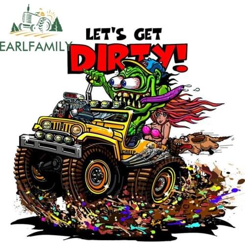 EARLFAMILY 13cm x 11.9cm Lets Get Dirty! Offroad 4X4 Decal Car Sticker Vinyl Window Bumper Decal JDM Graphic