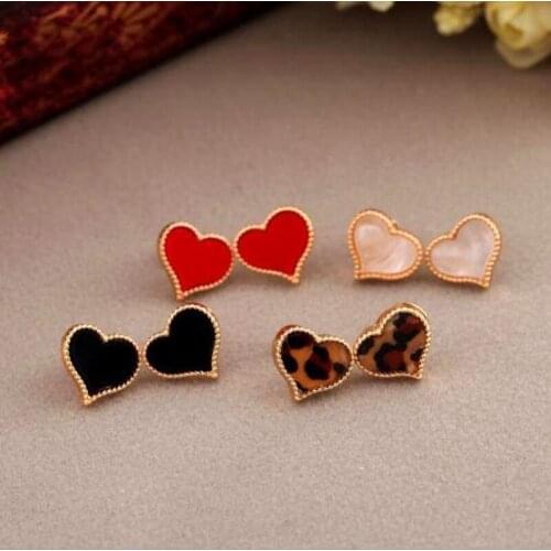 New simple lovely red heart stud earrings for women gold color personality stud earrings girl fashion jewelry gifts