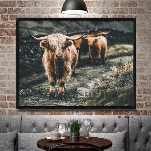 Scotland Highland Cow Cattle Nordic Poster Canvas Painting and Prints Scandinavian Wall Art Picture for Living Room Home Decor