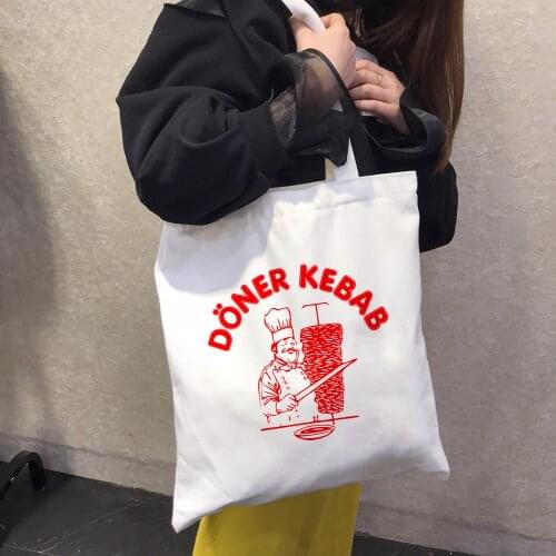 Doner Kebab Graphic Women Shopping Canvas White Bag Eco Aesthetic Reusable Fashion Eco Female Shopper Harajuku Book Bags
