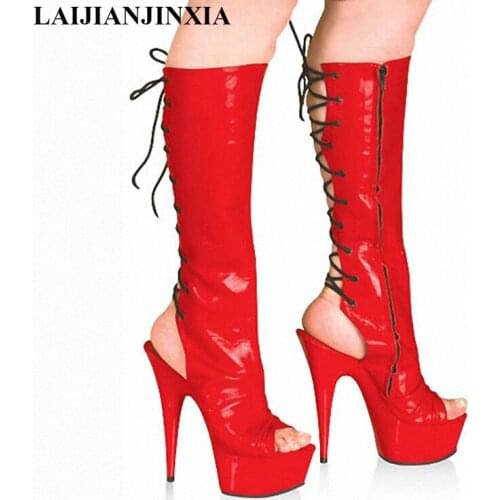 LAIJIANJINXIA Star performance shoes 15cm high-heeled shoes sexy boots strap open toe shoes womens 6 inch Summer Dance Boots