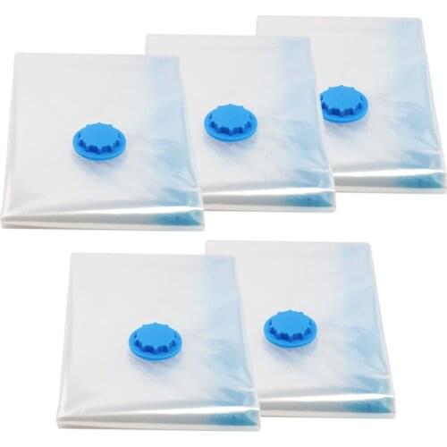 5PCS Vacuum Storage Bags with Handpump,Transparent Foldable for Pillows Clothes and Bedding,Travel Space Saver Compression Bags