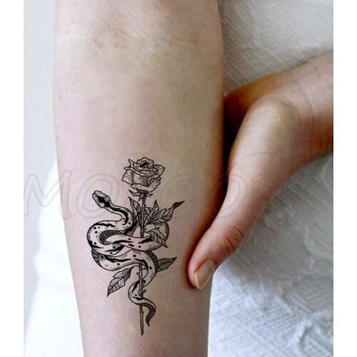 Waterproof Temporary Tattoo Stickers Black Rose Flower Snake Small Size Tatto Flash Tatoo Fake Tattoos for Man Kid Girl Women