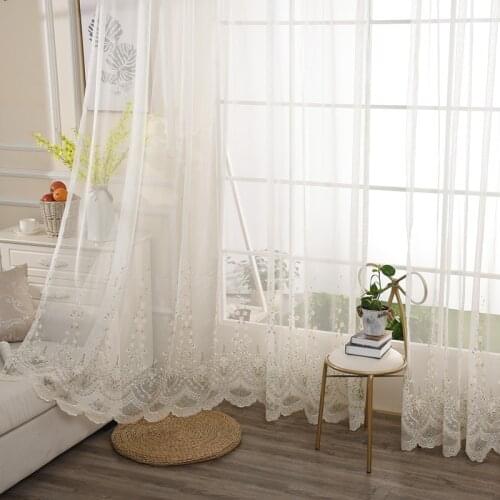 Embroidered Sheer Curtains for Living Room Rustic Green Leaves Voile Tulle Curtains Lace Window Drapes