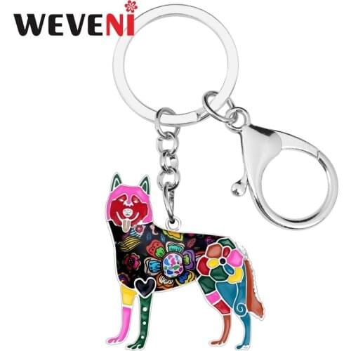 WEVENI Enamel Siberian Husky Dog Key Chain Sibirskiy Haski Key Ring Jewelry For Women Bag Charm Keychain Souvenir Accessories