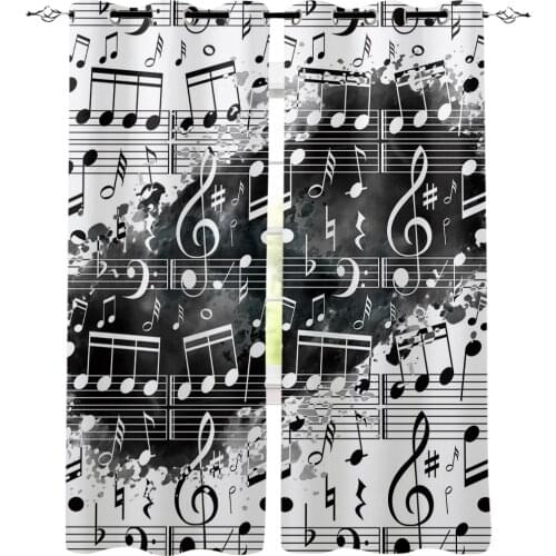 Musical Note Music Black And White Watercolor Splatter Window Curtains Living Room Curtain Home Decor