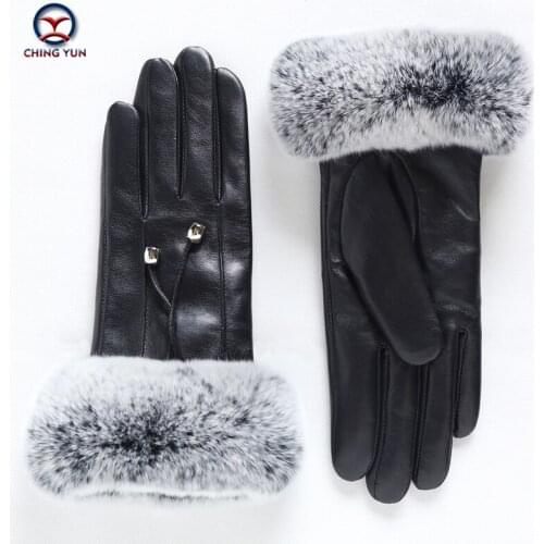 2021 New Winter Women genuine leather gloves warm Rabbit fur wrist soft sheepskin High-grade Ladies Fashion leather mittens