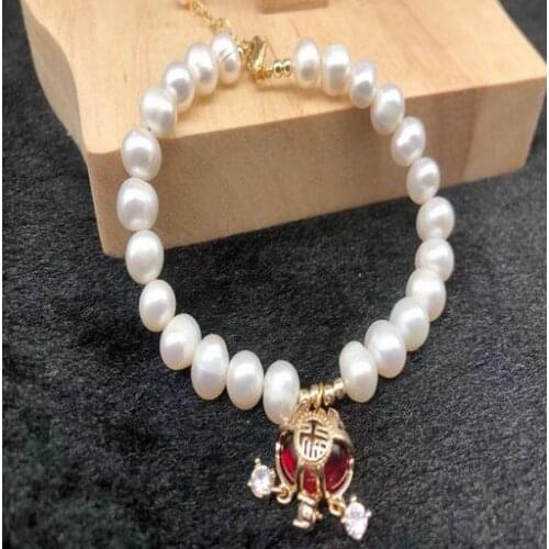 Jewelry Hand woven Lucky "fu" 100% Natural Crystal freshwater Pearl bracelet for women