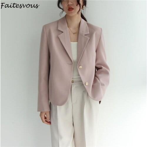 Pink Blazer Women Autumn Fashion Casual Crop Blazers Office Ladies Korean Loose Long Sleeve Suit Jackets Female