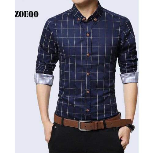 ZOEQO New fashion Autumn Men Clothes Slim Fit Long Sleeve Shirt Mens Plaid Cotton Casual Shirts Social Plus Size M-5XL
