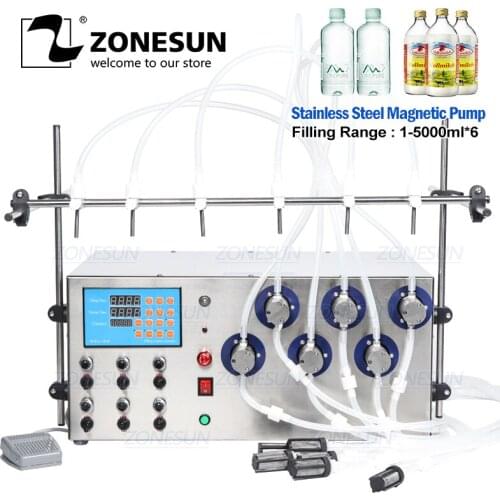 ZONESUN 6 Heads Magnetic Pump Beverage Perfume Water Juice Essential Oil Electric Digital Liquid Bottle Filling Machine