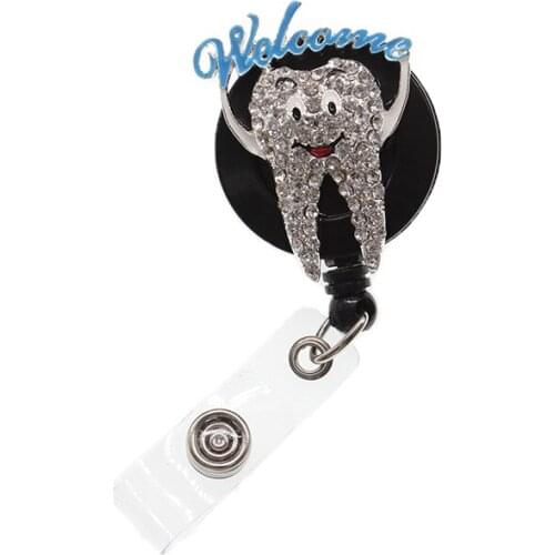 10pcs/lot Crystal Rhinestone Cute Sweet Teeth Holding Retractable Badge Reel Medical Nurse Badge Reel