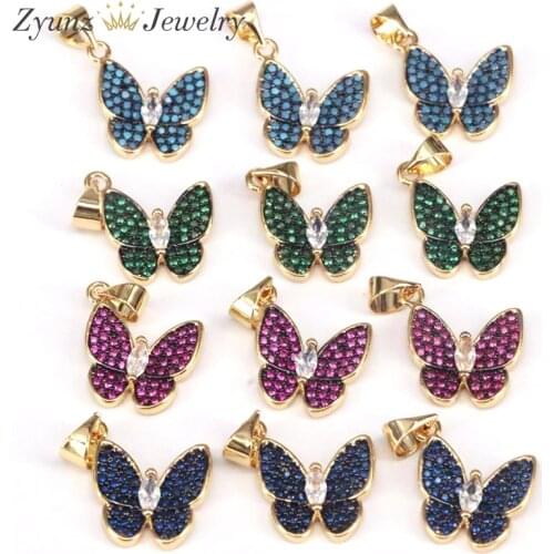 10PCS, Colorful Butterfly Charm CZ Micro Pave, Butterfly Pendant, Butterfly Charm for Necklace Earring Jewelry Making Supply