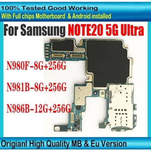 100% Original For Samsung Galaxy NOTE 20 5G Ultra N980F N981B N986B N986U N981U Motherboard 12GB+256G ROM mainboard Eu Version