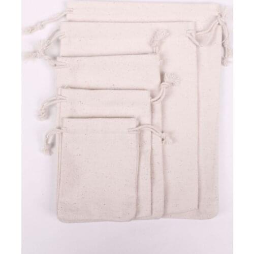 160PCS/Lot Wholesale 7*9 9*12 10*15 13*18 15*20cm Natural Cotton Bags Drawstring Pouches Gift Packing Bag Customised Print Logo