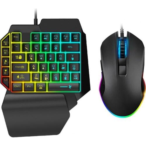 2Pcs/Set T1 Ergonomic Design One Hand USB Interface Wired Computer Keyboard Mouse Computer Accessory